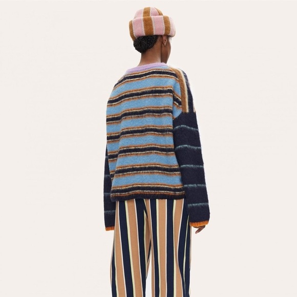 Stine Goya / lucs alpaca stripes fluffy colorblock oversize Sweater Large L - Picture 5 of 8